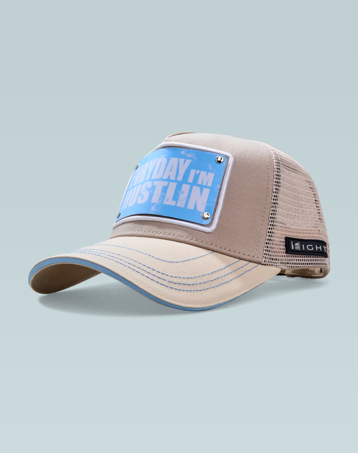 Everyday I’m Hustlin’ Beige Cotton Trucker Cap