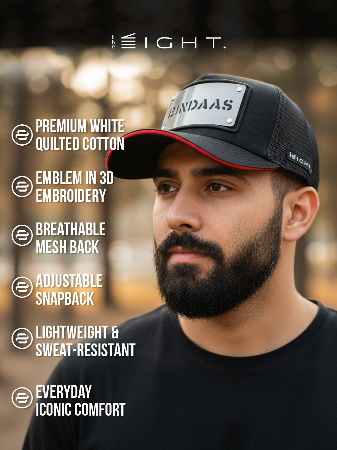 Bindaas Black Cotton Trucker Cap