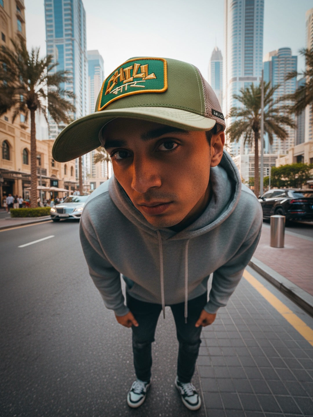 Gelid Olive Green & Beige Cotton Trucker Cap