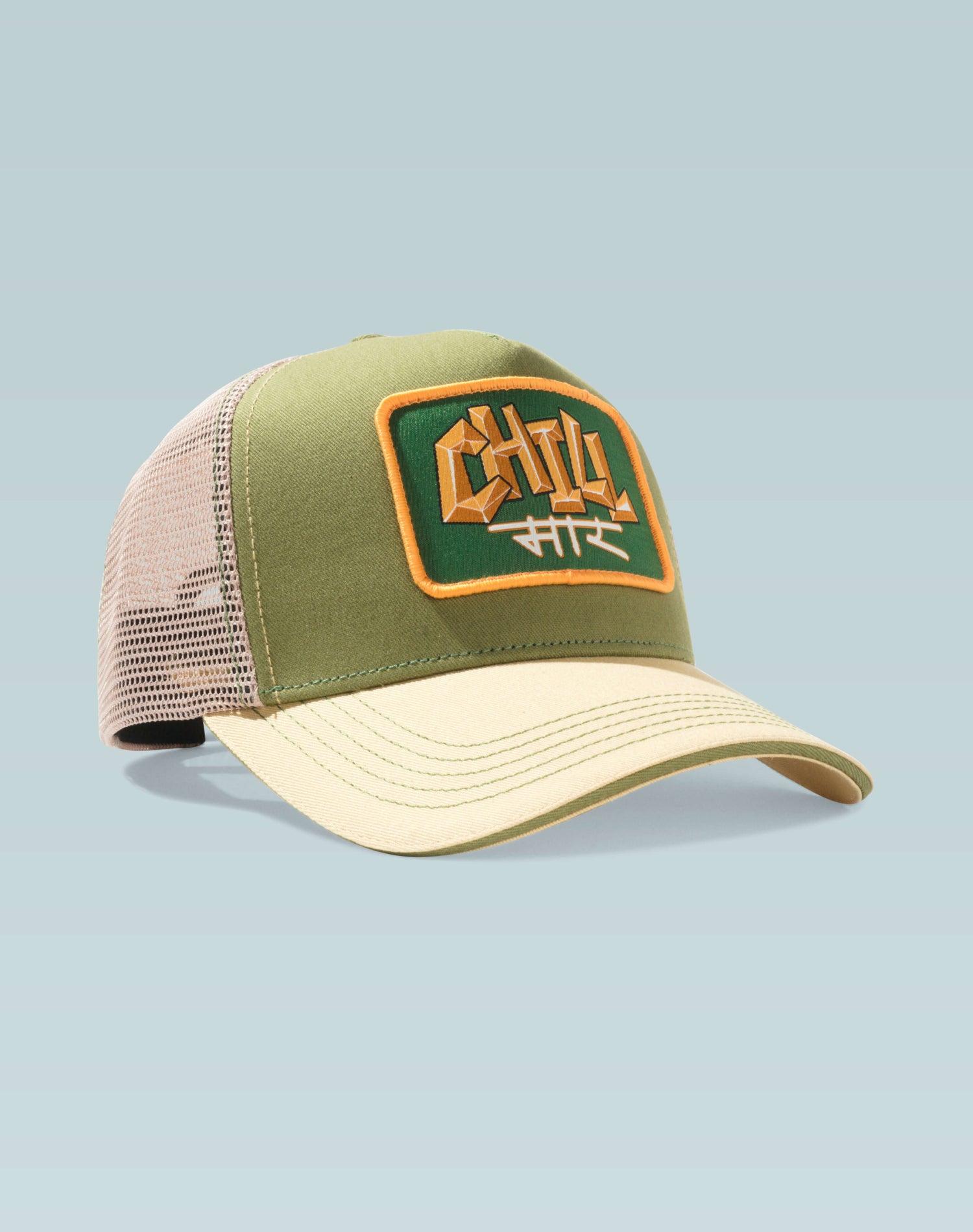 Gelid Olive Green & Beige Cotton Trucker Cap